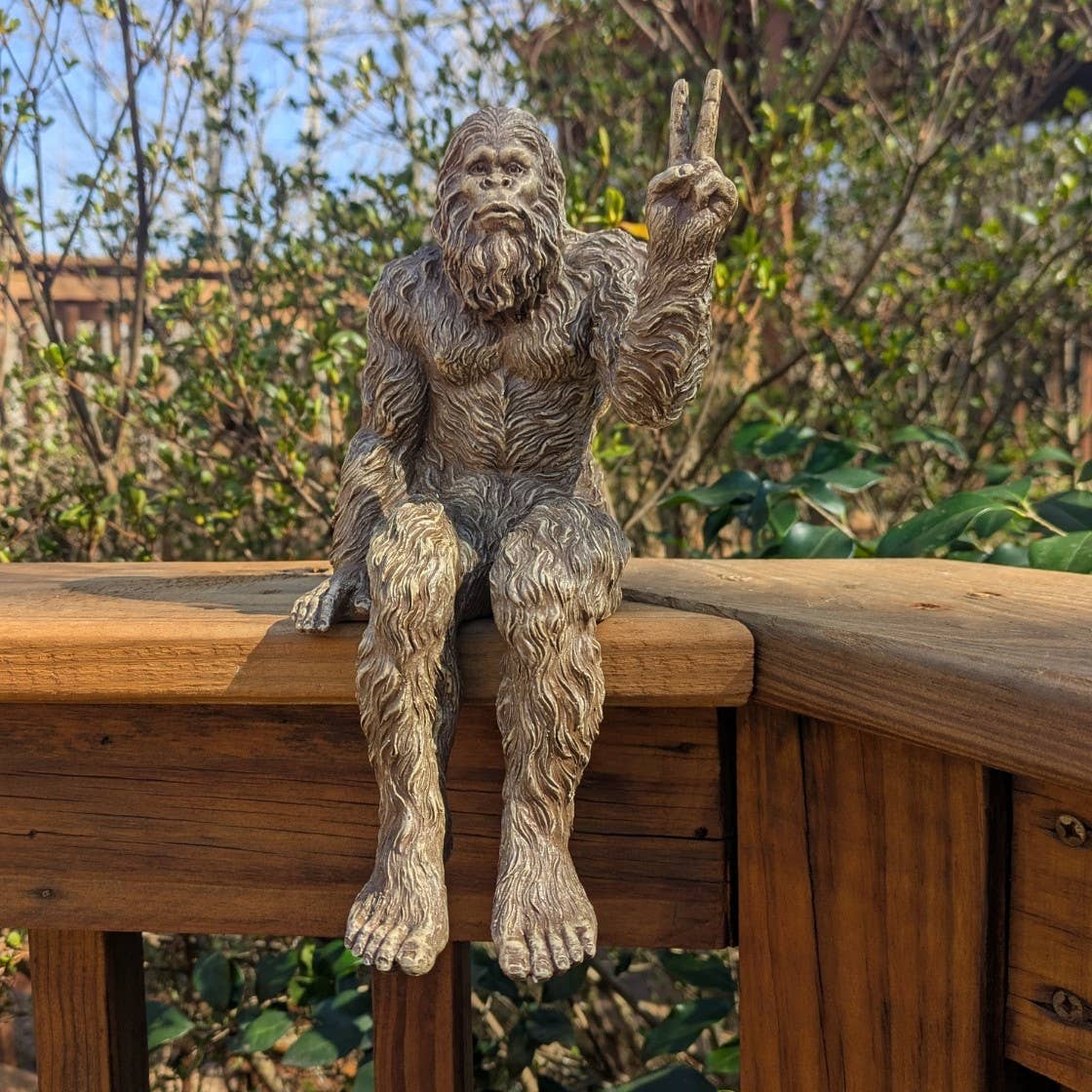 Bigfoot Peace Sign Sasquatch Statue 10 inch Shelf Sitter: Stonewash