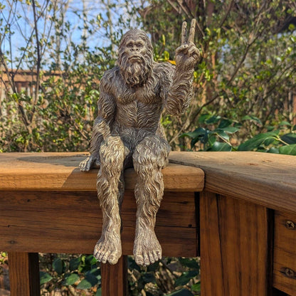 Bigfoot Peace Sign Sasquatch Statue 10 inch Shelf Sitter: Stonewash