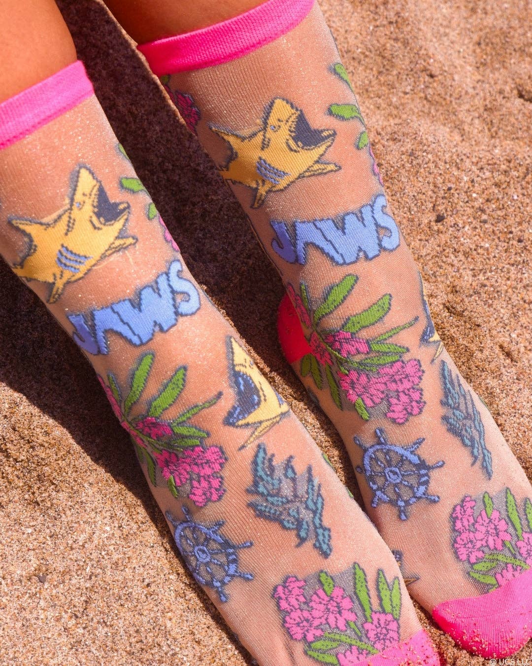JAWS Aquatic Florals Shimmer Sheer Crew Sock