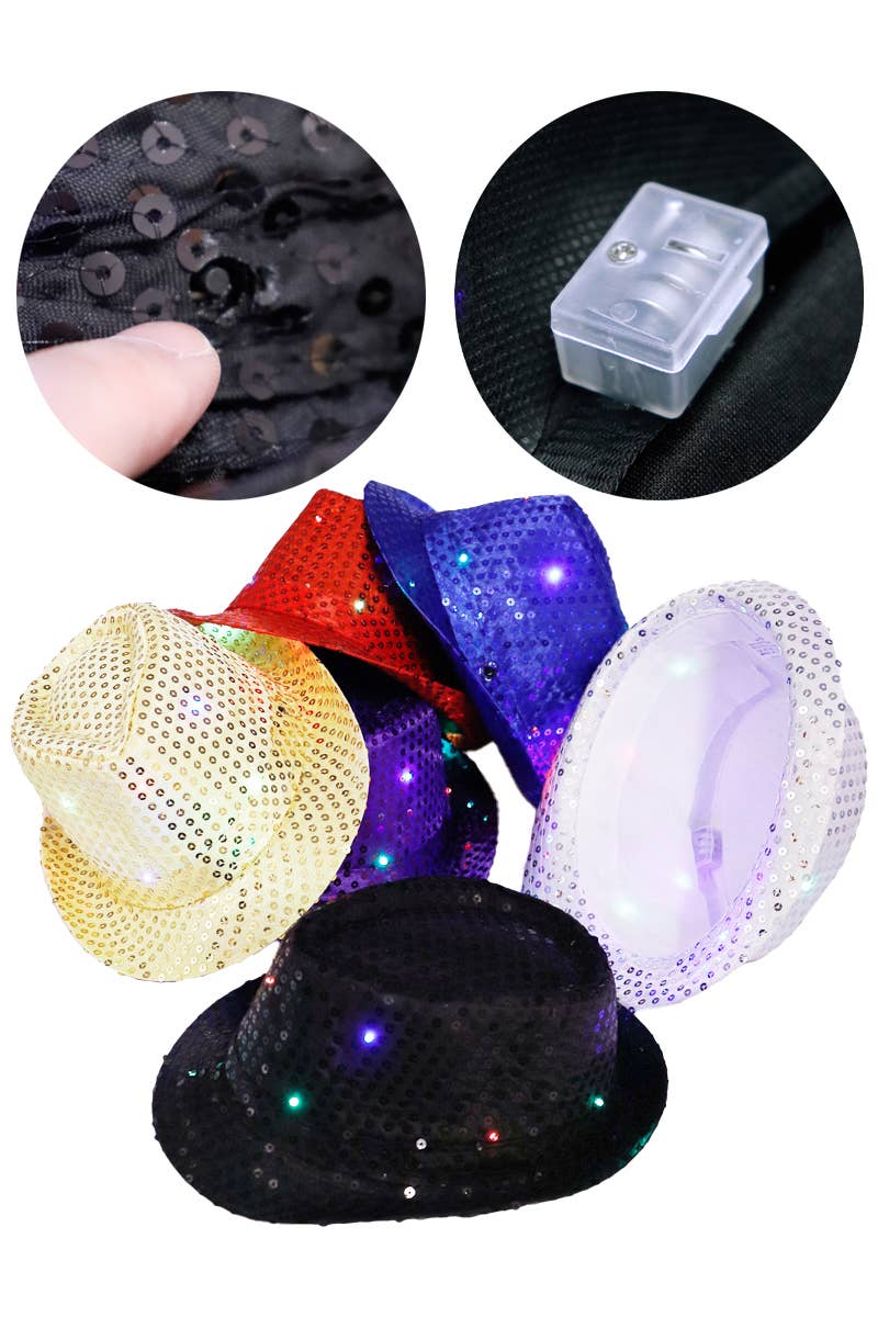 Fedora - Embellished, Sparkly Sequins, LED Light-Up