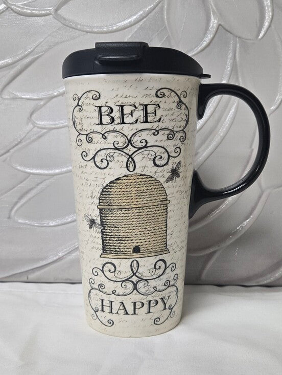 Ceramic 17 OZ Travel Cup | Bee Happy