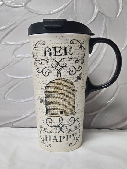 Ceramic 17 OZ Travel Cup | Bee Happy